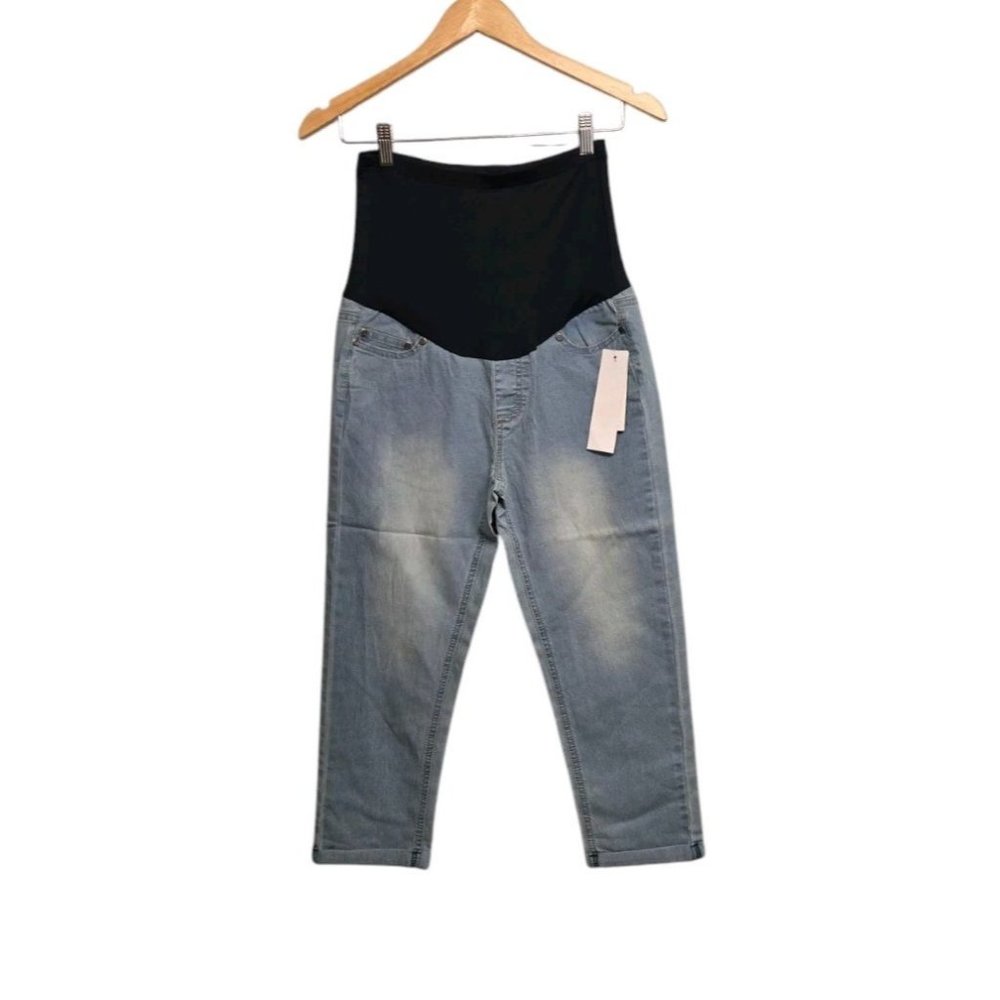 Times Two Womens Small Maternity Capri Jeans Over Belly Roll Cuff Stretch